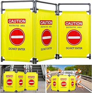 3 Panels Safety Barricade Heavy Duty PVC Frame 5.8FT Foldable Security Sign Barrier Gate High Visibility Caution Symbol Crowd Control Restricted Area Pedestrian Barricade"DO NOT Enter"(Yellow)