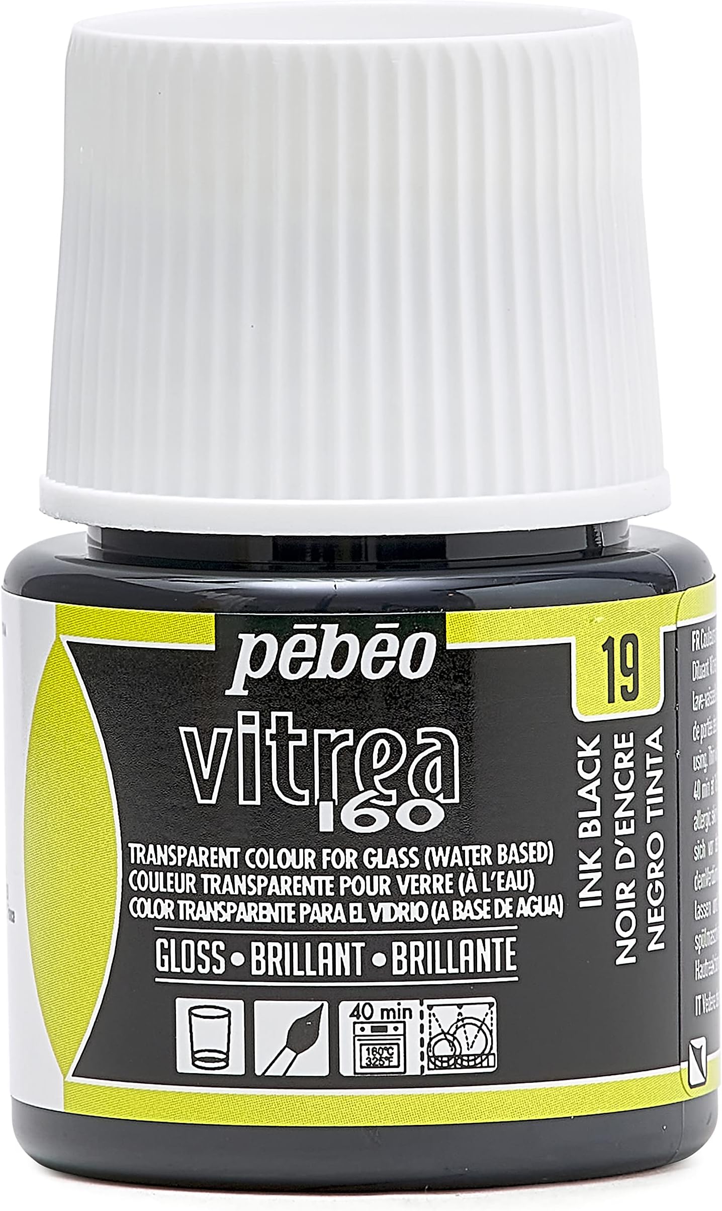 ペベオ(Pebeo) ガラス用水性アクリル絵具(オーブン焼成) ヴィトレア160 グロス色45ml インクブラック 19