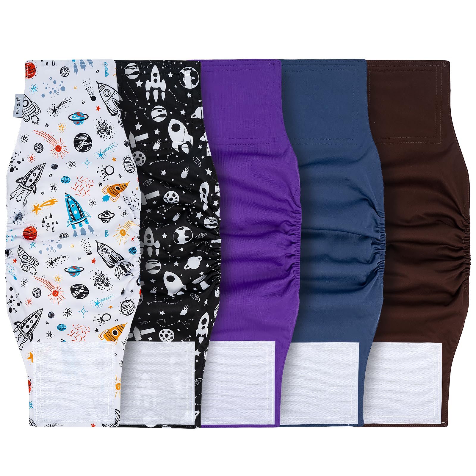 Pet Soft Dog Nappies Male - 5 Pack Washable Male Dog Diapers Xsmall, Premium Reusable Belly Bands for Dogs (Space, XS)