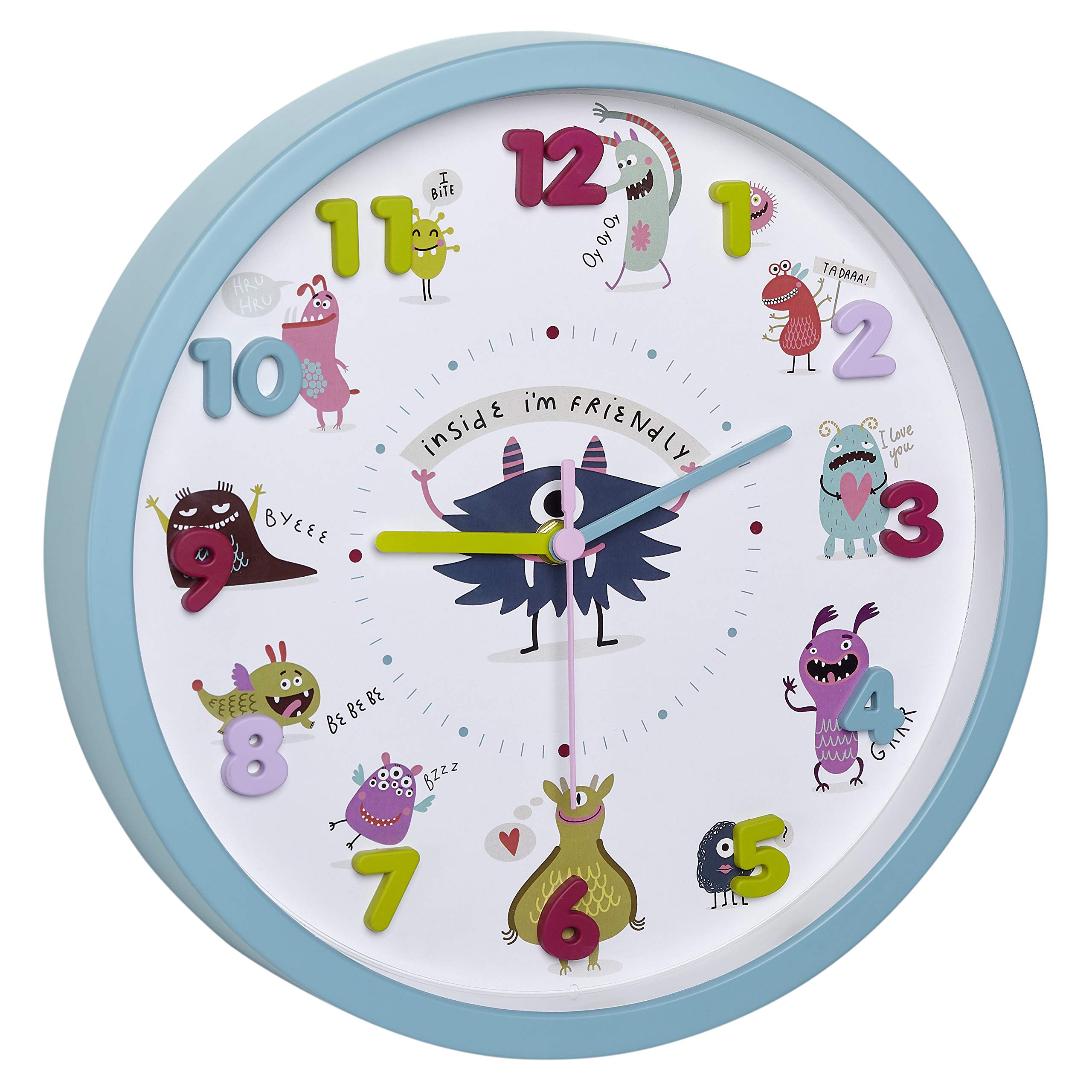 TFA Dostmann Wall Clock for Kids, 60.3051.20, non ticking, easy to learn the time, battery operated, turquoise