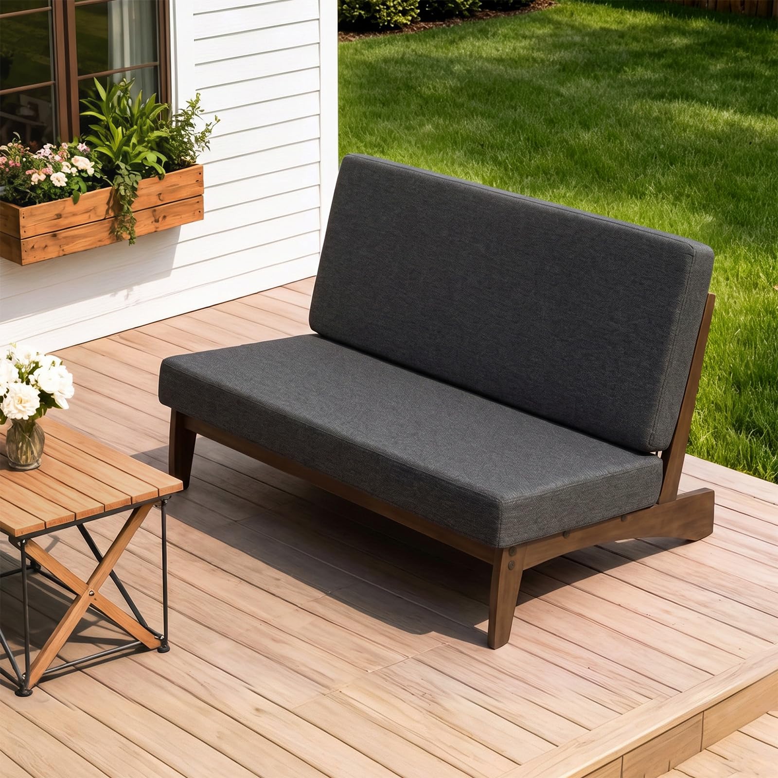 Patio Couch, Dark Gray Outdoor Loveseat, Outdoor Couch with Thick Cushion