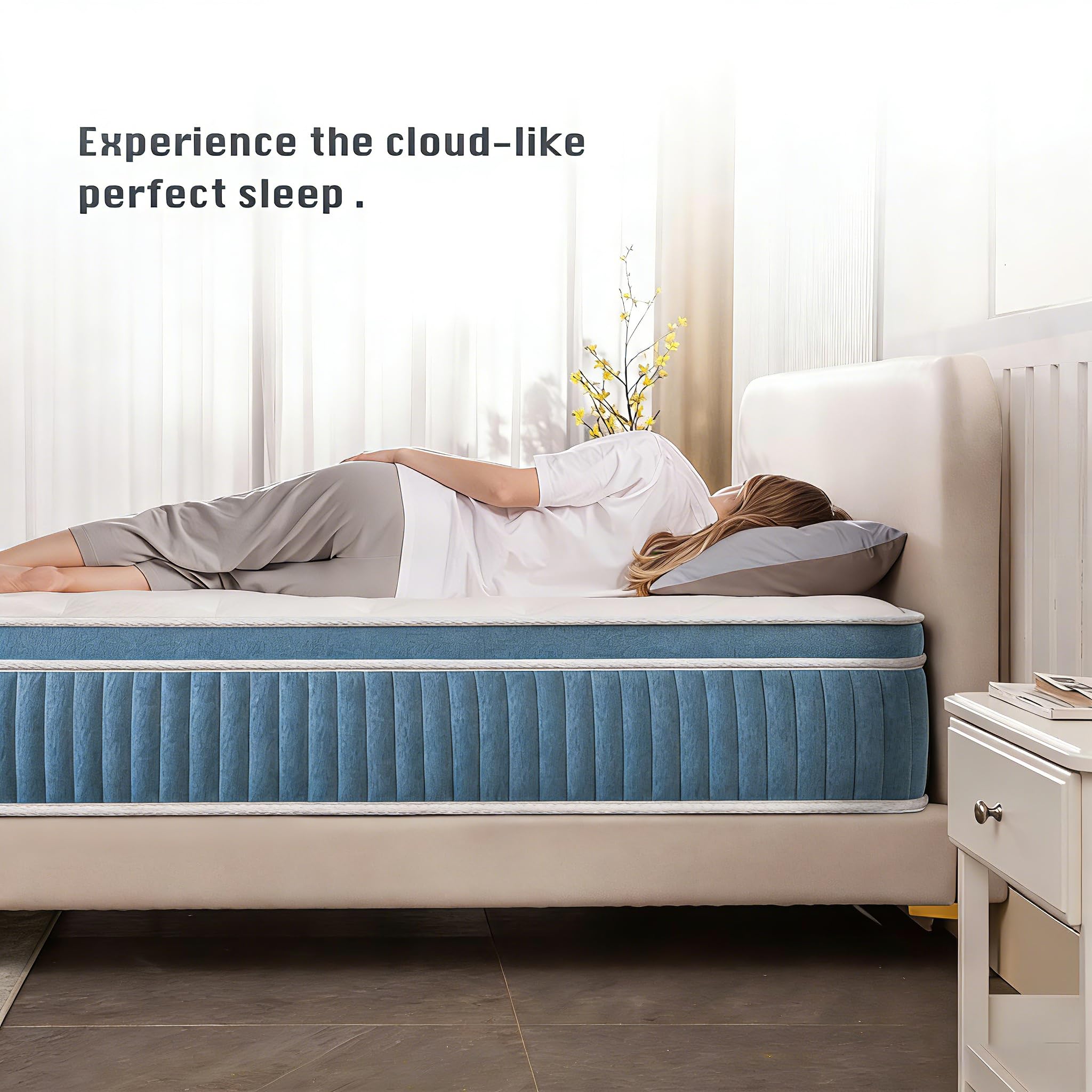 Queen Mattress - 12 inch Hybrid Mattress Queen Size in a Box, Memory Foam Mattress with Pocket Springs, Medium Firm, Pressure Relief & Motion Isolation, CertiPUR US Certified, 100 Nights Trial — view 5