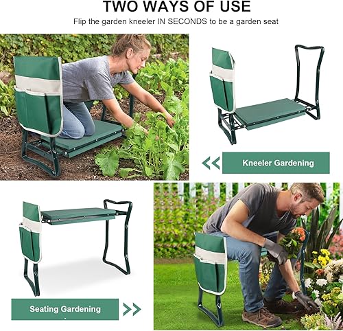 Miniatura 5 de Taburetes plegables de jardín con bolsas de herramientas y bolsa de almacenamiento, almohadilla de espuma EVA que protege tus rodillas al aire libre