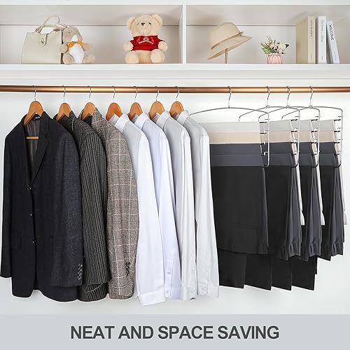 Miniatura 5 de TOPIA HANGER Perchas para pantalones, paquete de 3 perchas que ahorran espacio, antideslizantes, de 5 niveles, con brazo oscilante, para ahorrar