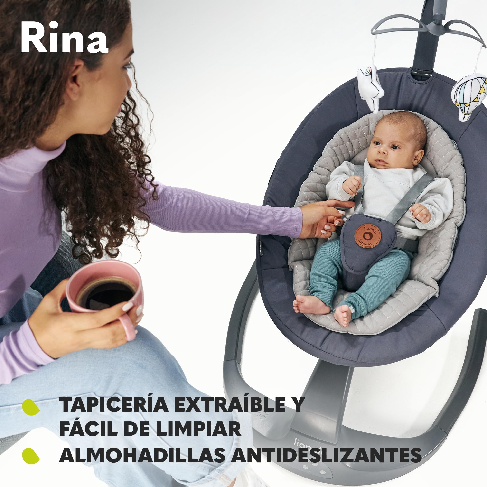 LIONELO Rina Balancín y hamaca 2 en 1, control remoto, asiento giratorio de 360°, dos direcciones de balanceo, 5 velocidades de balanceo, bloqueo, ajuste del respaldo, temporizador, 12 melodías | Control Remoto, Dos Direcciones de Balanceo, 5 Velocidades