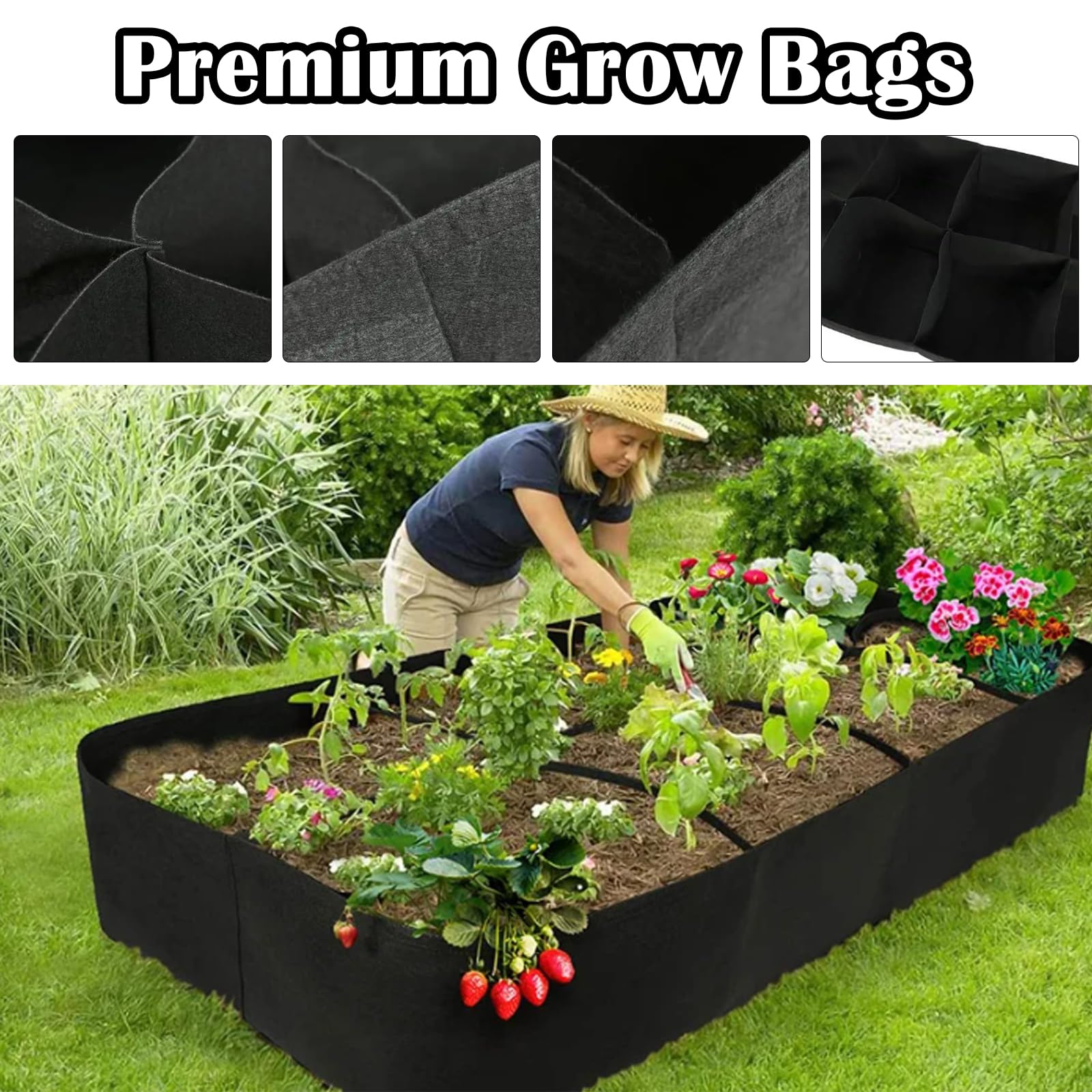 Sac De Plantation Géotextile 480L Rectangulaire - Jardinière Extérieure Pour 8 Plantes, Légumes, Tomates