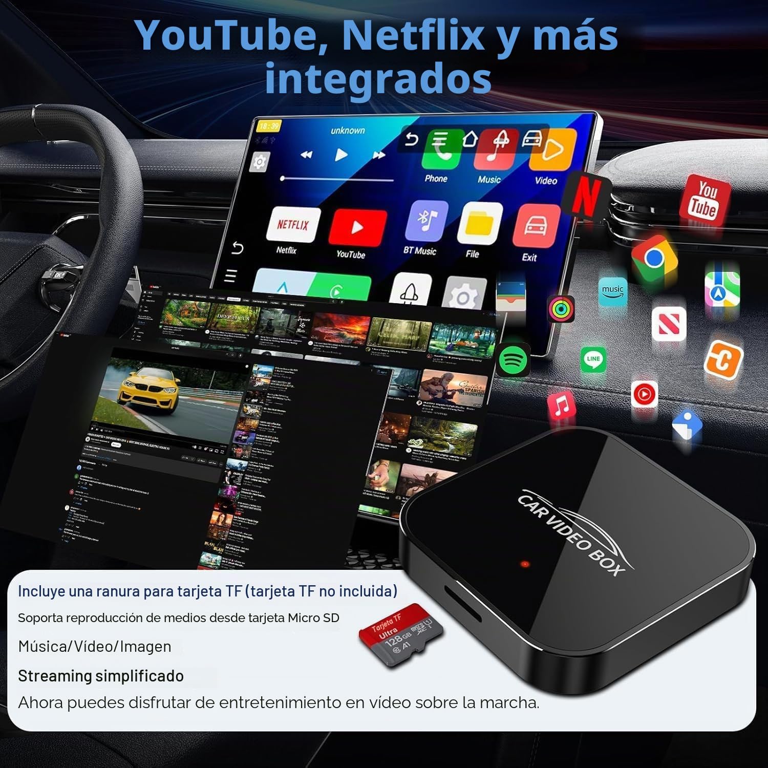 2026 Wireless CarPlay & Android Auto Adapter Compatible con Netflix/Youtube/TF – Plug & Play, Magic Video Box para vehículos OEM CarPlay & Android Auto con Cable (4GB RAM+16GB)