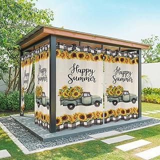Outdoor Curtains for Patio Farm Truck Sunflower on Burlap Waterproof Out...