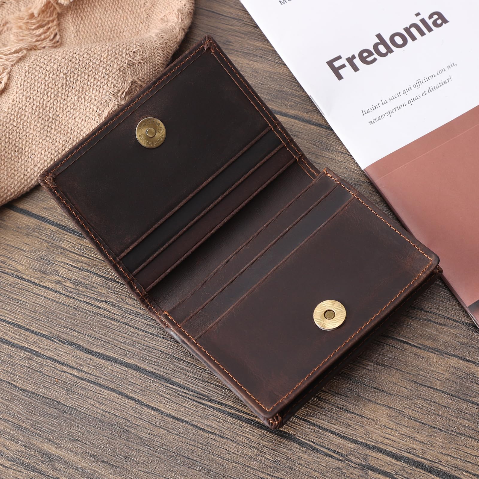 Przednia kieszeń blokująca RFID, wąski, skórzany, składany portfel, etui na karty kredytowe, okienko na dowód osobisty