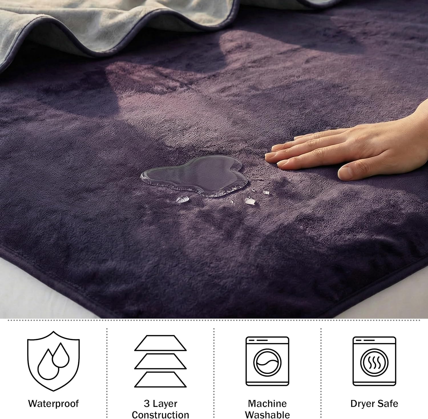 Lavish Home Waterproof Blanket - 80x80 King-Size Blanket for Kids, Pets, and Outdoors - Throw for Bed, Couch, Chair and Car (Purple)