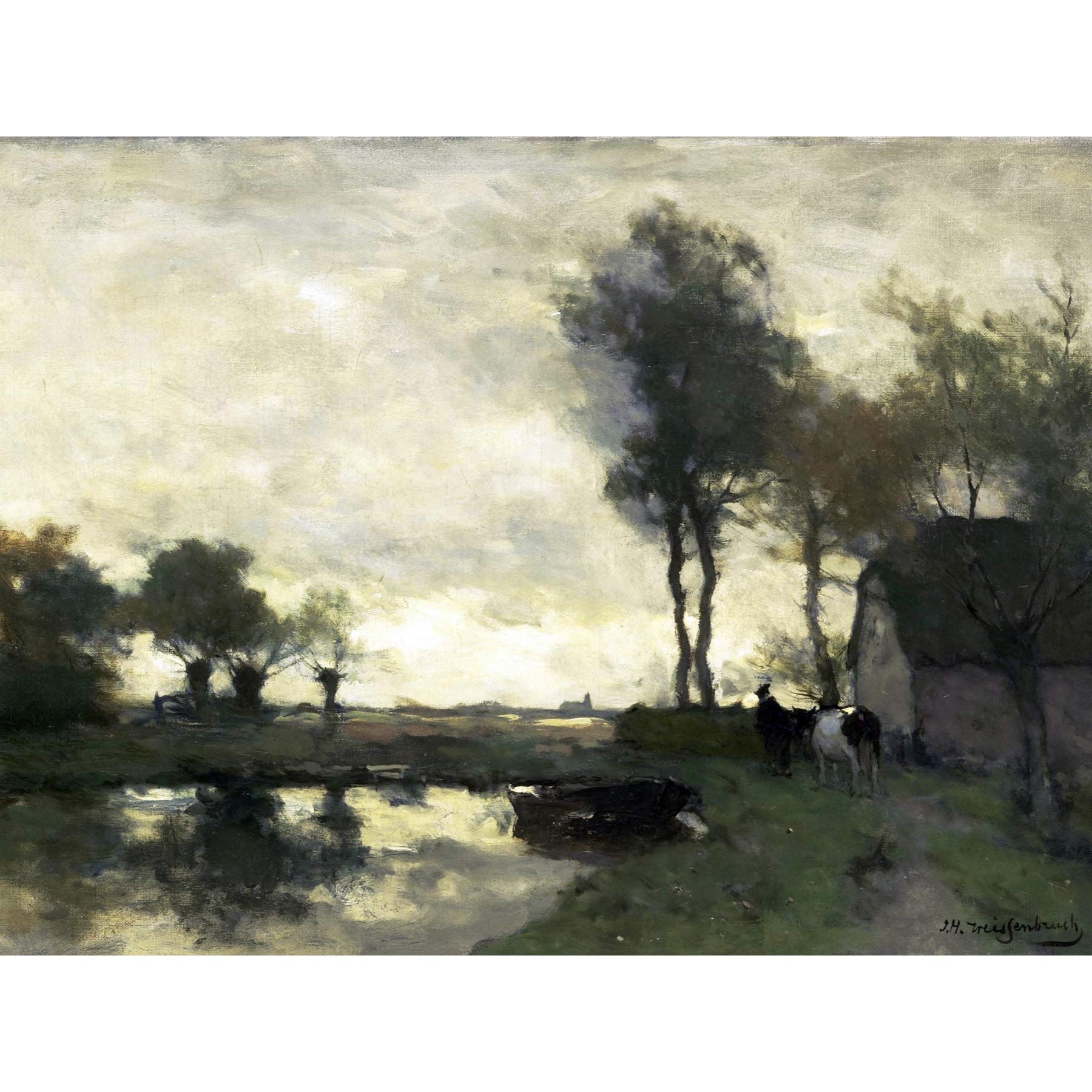 Artery8 Weissenbruch Landscape Farm In A Pond Painting Premium Wall Art Canvas Print 18X24 Inch