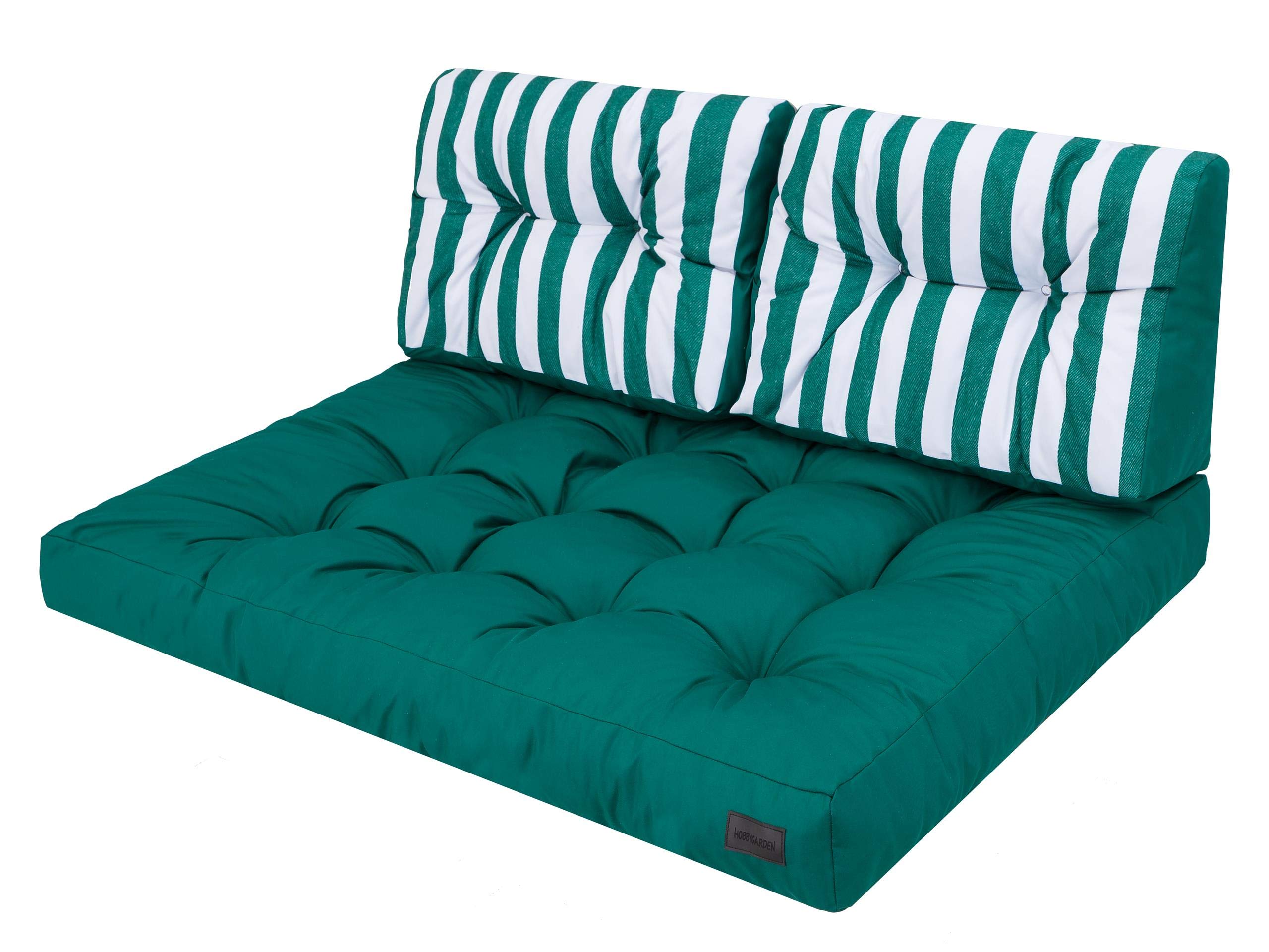 Poduszki na meble ogrodowe z palet, 120 x 80 cm, materac, poduszka tapicerowana, meble ogrodowe, tapicerka, ogród, czas wolny, nowoczesne meble paletowe – zielona