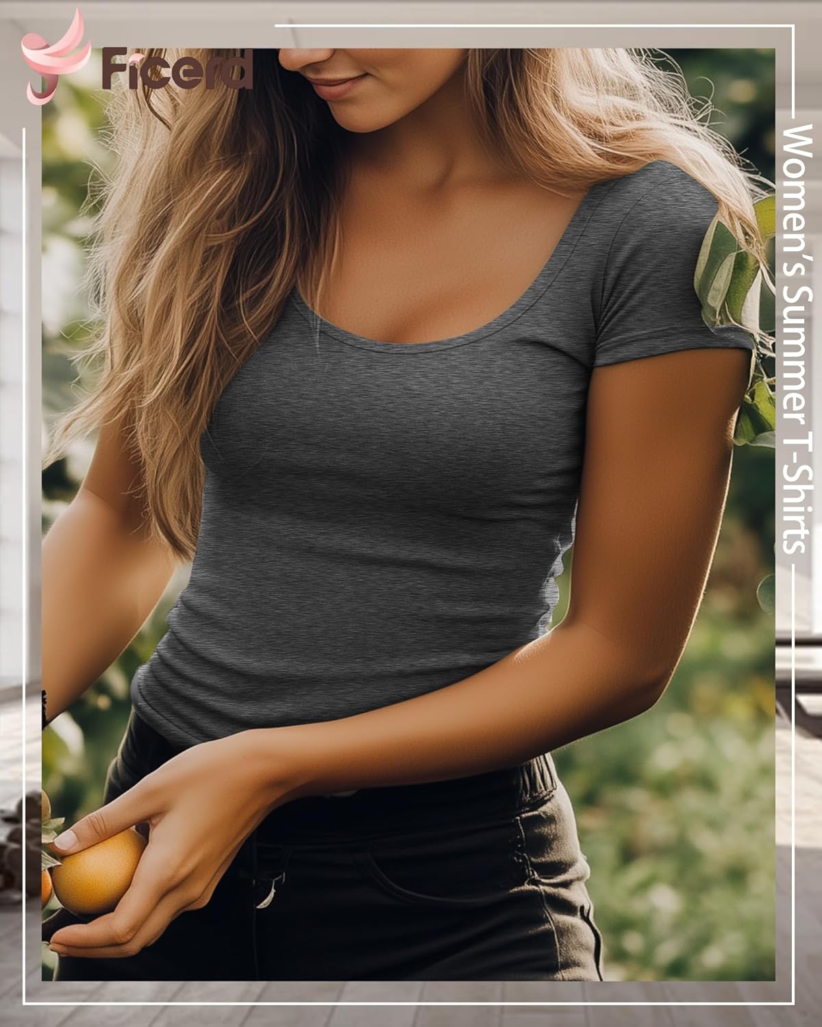 Ficerd 4 Pack Women's Scoop Neck Short Sleeve Shirts Slim Fitted Tops Stretchy Tight Casual Basic Summer Tees - Image 3