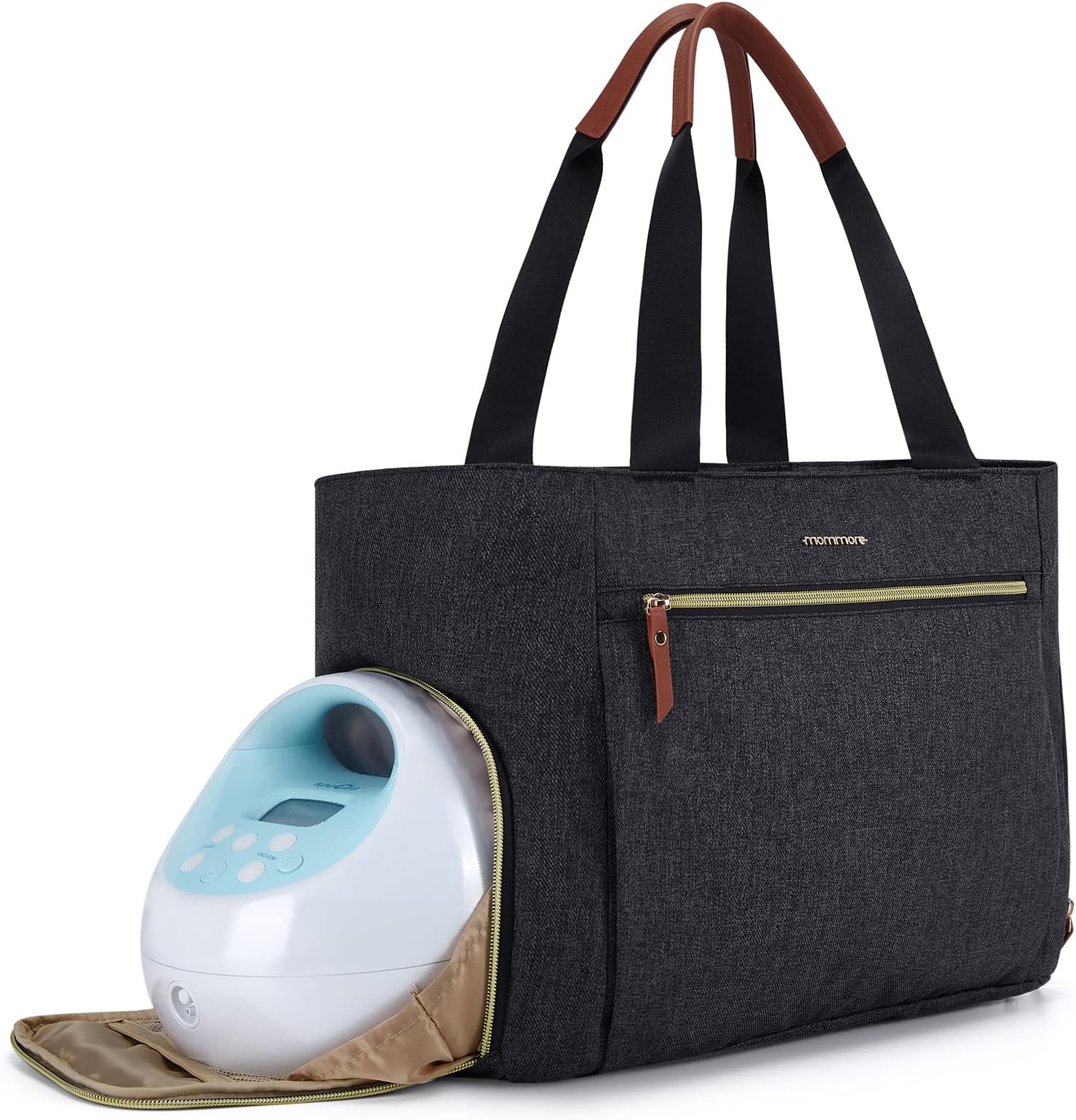 mommore Breast Pump Bag Diaper Tote Bag with 15 Inch Laptop Sleeve Fit Most Breast Pumps Like Medela, Spectra S1,S2, Evenflo, Dark-grey, One Size, Stylish Breast Pump Bag Tote