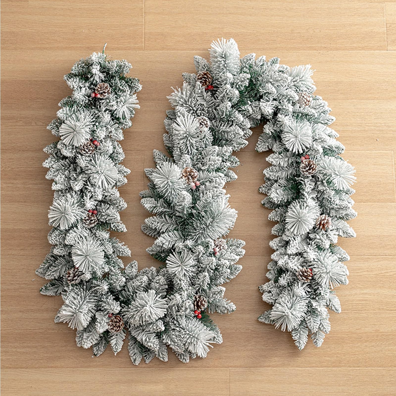 OPFdfhDFH Christmas wreaths, Flocked Garland, 8. FT Mantle with Pine Cones, Red Berry, Christmas Decorations Holiday Indoor Outdoor Decor Winter