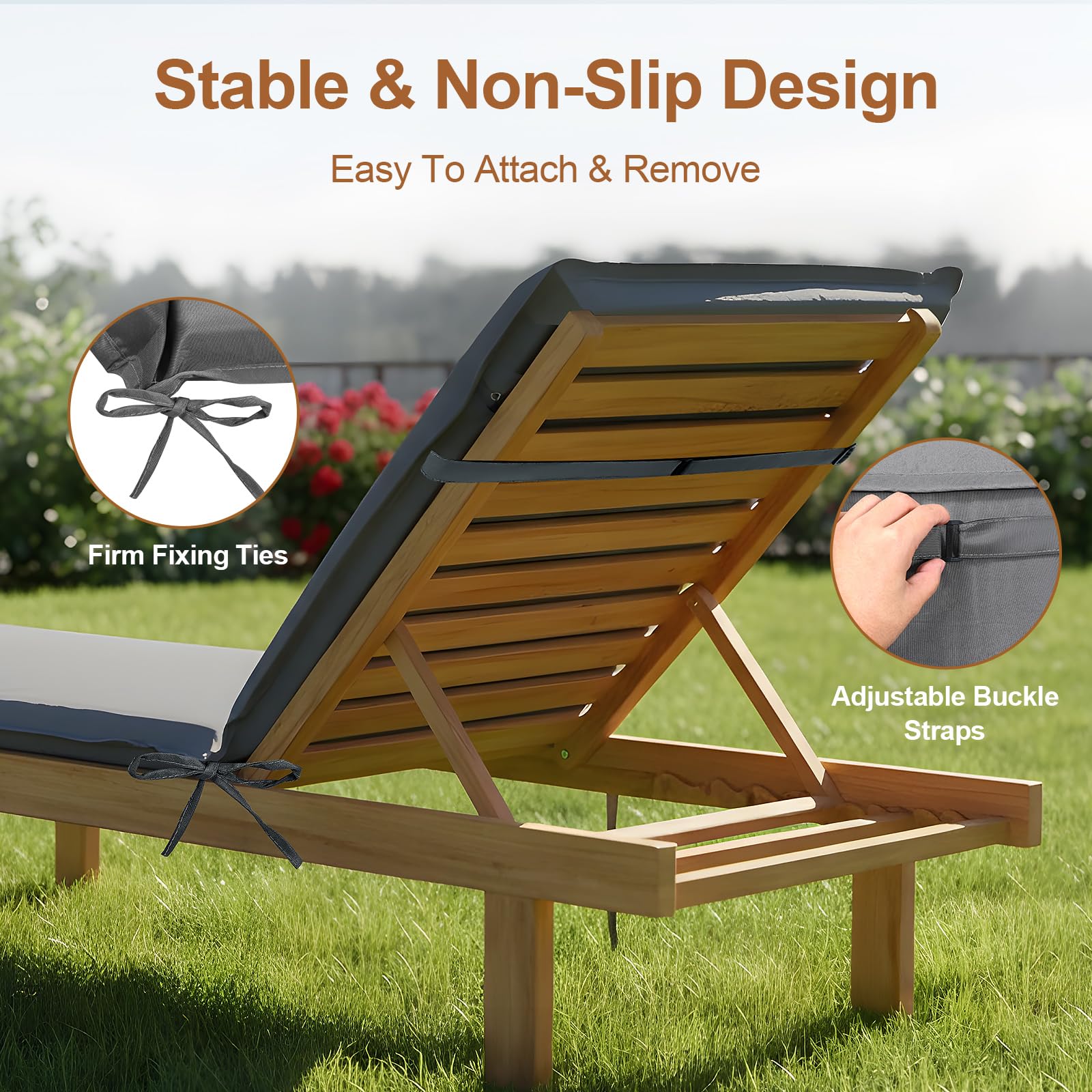 Zyncove Liegenauflage, 190x58x6cm Outdoor Bequeme Sonnenliege Polster Befestigungsbänder, Waschbar Auflage Gartenliege für Gartenmöbel Liegestuhl Liegen, Gartenliege Dunkelgrau