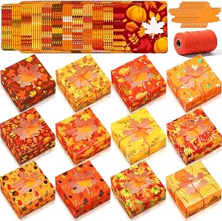 Blulu 60 Sets Thanksgiving Bakery Boxes Bulk with Window 5x5x3 Inch Fall Food Containers Gifts Boxes with Maple Tags and Rope for Fall Holiday Cookie Cupcake Goodie Candy Treat Package Party Favors