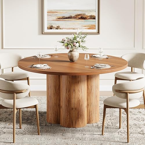 Miniatura 2 de Tribesigns Mesa de comedor redonda para cocina acanalada de 4 a 6 y 47 pulgadas, mesa circular con base de pedestal resistente (sillas no incluidas)