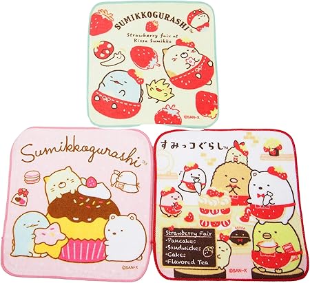 Amazon Co Jp すみっコぐらし プチタオル タオルハンカチ 薄手 ３種セット 喫茶すみっコでいちごフェアテーマ ケーキ カップケーキ ピンク ホーム キッチン