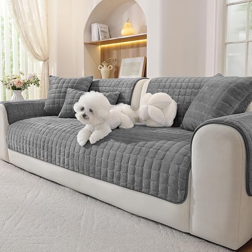 Ystyle Funda Sofa en Franela Suave, Fundas Sofa Antideslizantes, Seguras, Cómodas y Lavables a Máquina, Aptas para Sofás de 1/2/3/4 Plazas y Sofás con Sección Chaise Longue（Gris Oscuro, 90x240cm