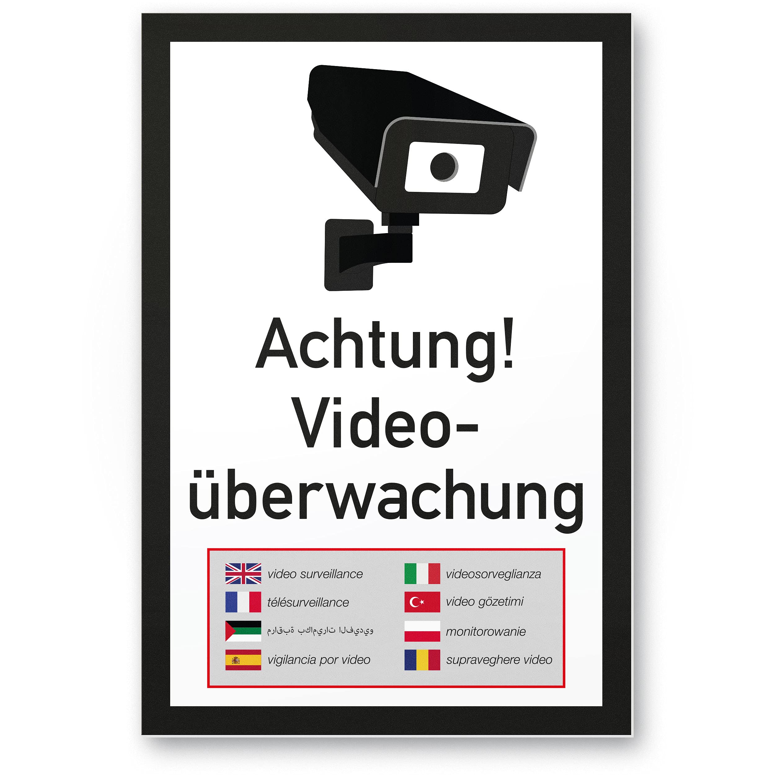 Cartello 'Attenzione! Videosorveglianza' Multilingue - In Alluminio