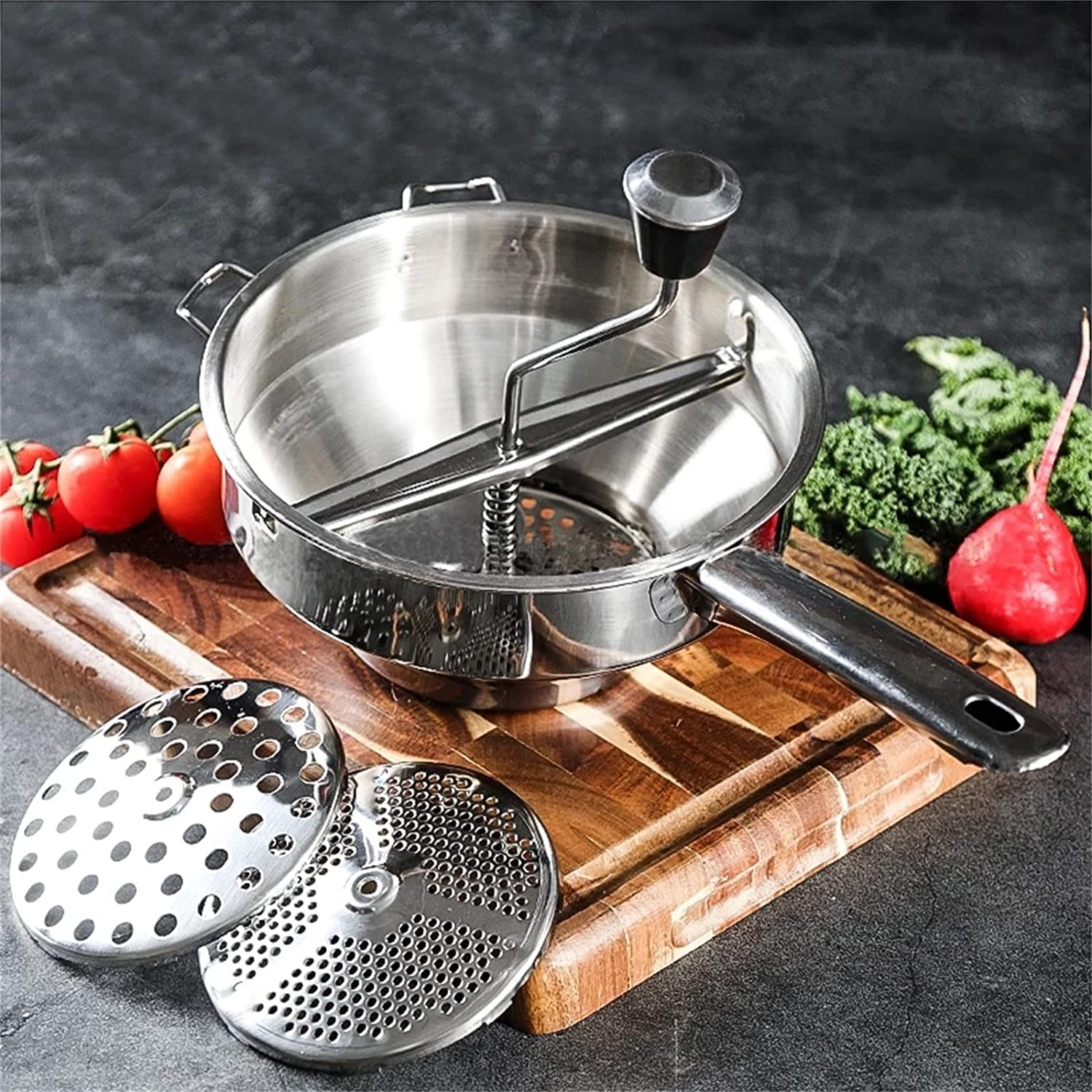 Passiermühle Edelstahl Sieb zum Passieren von Obst und Gemüse mit 3 Siebeinsätzen
