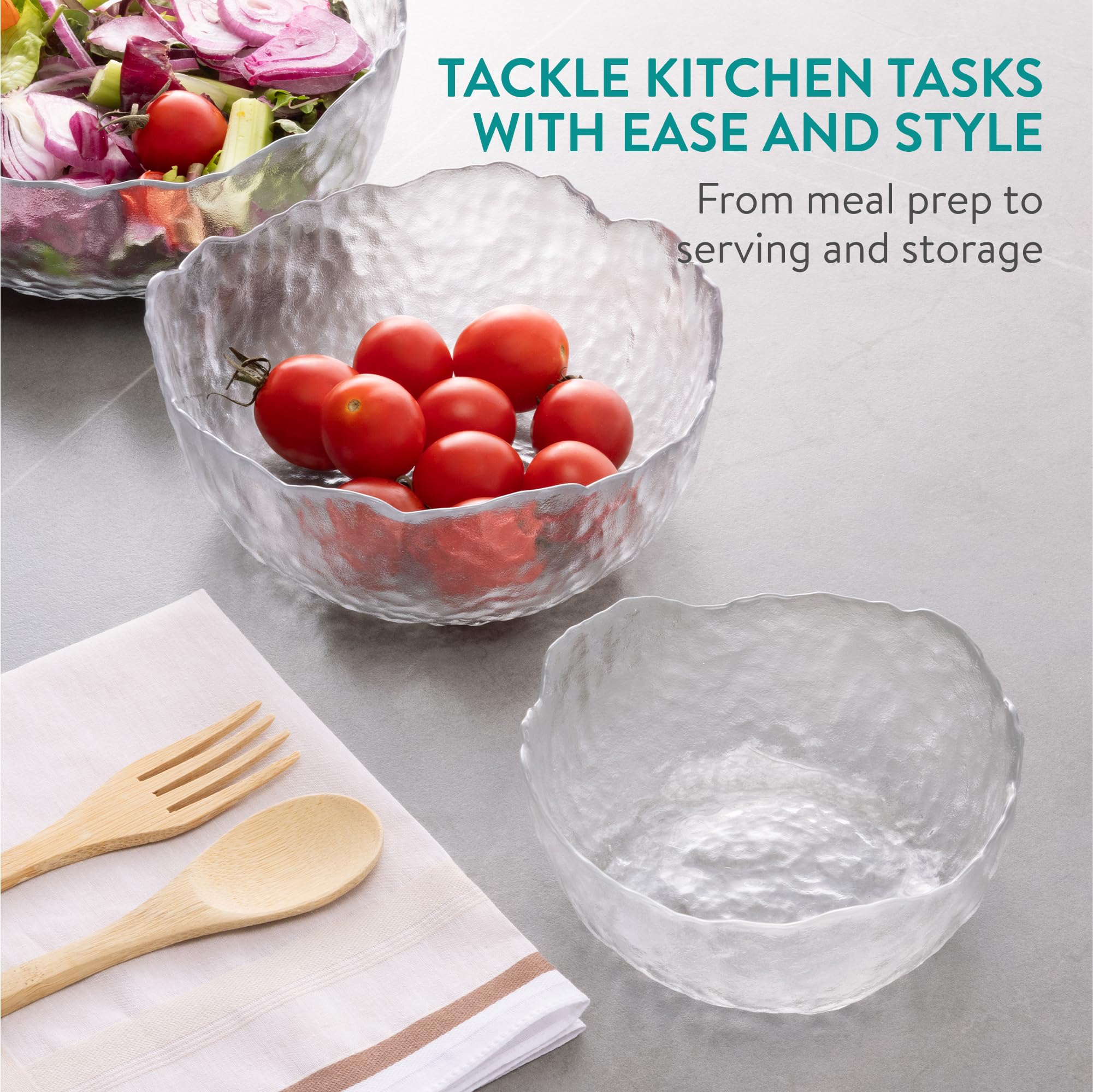 Navaris Glass Salad Bowl Set - Decorative 2-Piece Barbados