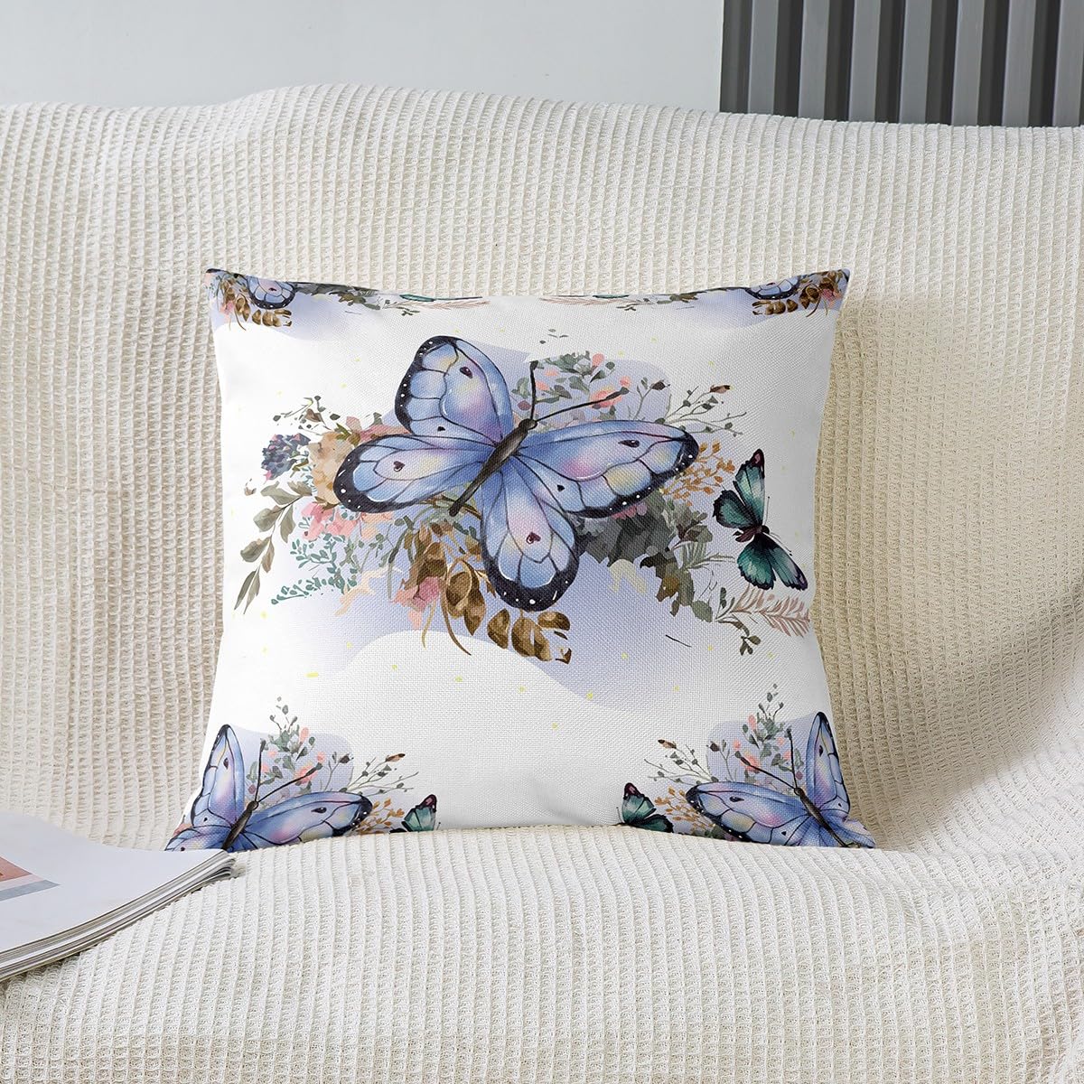 Set di 4 federe per cuscino con farfalle, 45,7 x 45,7 cm, morbide federe per cuscini con stampa di farfalle per bambini, ombré, romantiche, decorative, per divano, viola, blu, rosa, glitter