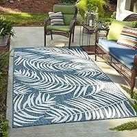 Vista 16 de Unique Loom - Tapete de la colección Outdoor Botanical, diseño de palmera (6.1 pies x 9 pies, rectangular, color azul/azul marino)