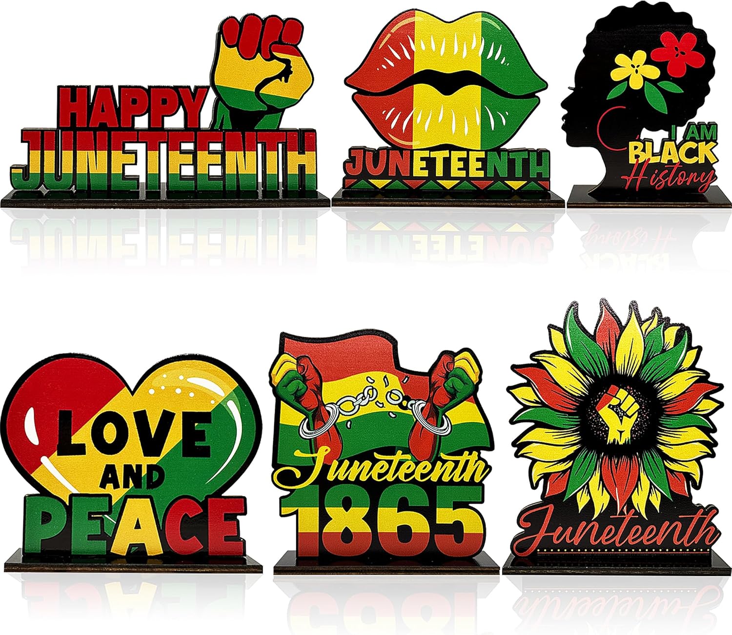 6 Pieces Juneteenth Wooden Centerpieces for Table Wood Mantle Juneteenth Table Decor Freedom Day Tiered Tray Decorations Set Juneteenth Wooden Signs Independence Day Table Centerpiece Decor