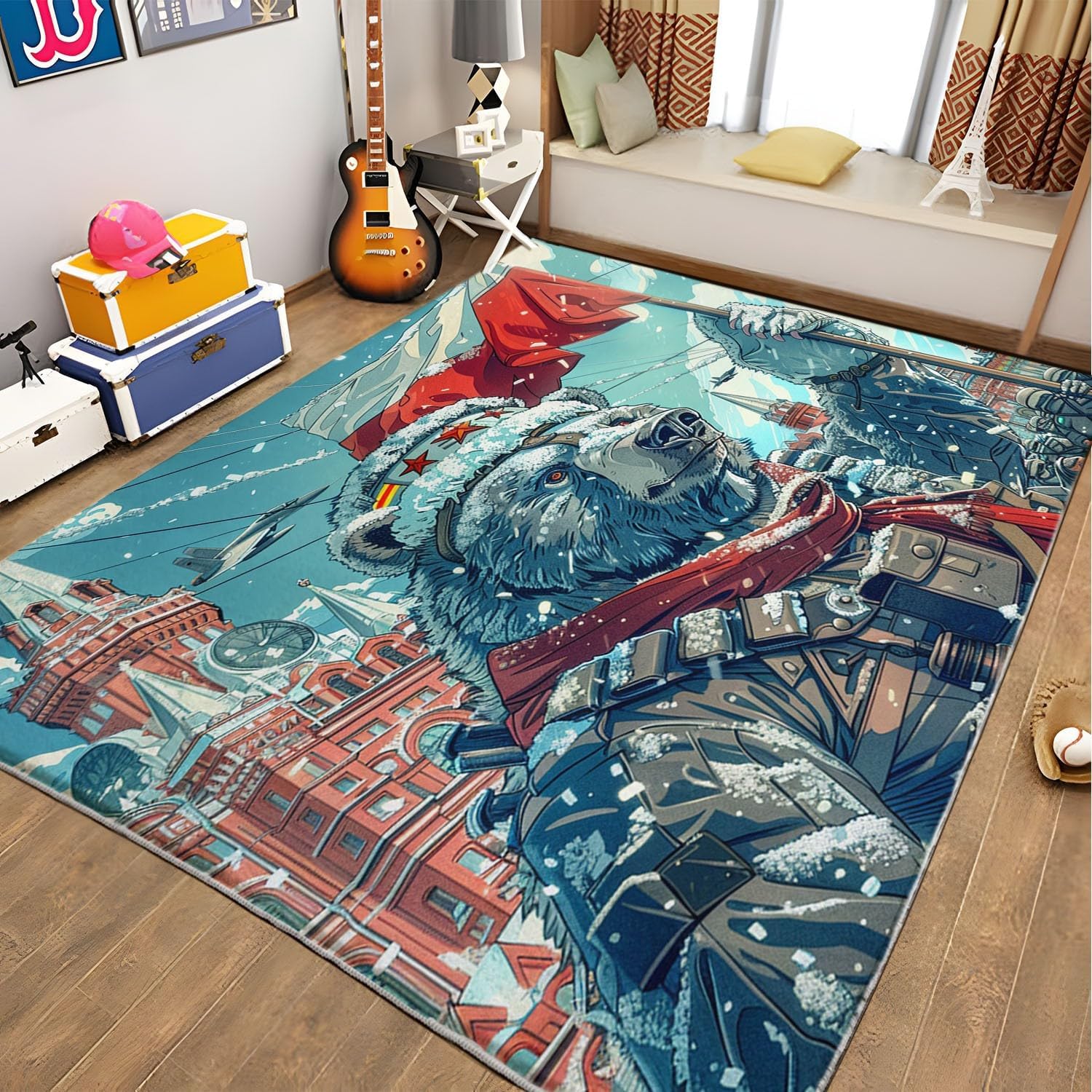 Generic Washable Area Rug 2x3ft Soft Living Room Rugs Animal Bear Snow Scene Rug Carpet for Bedroom, Non Slip Low-Pile Distressed Rug for Bedroom Dining Room Entryway Dorm Kitchen