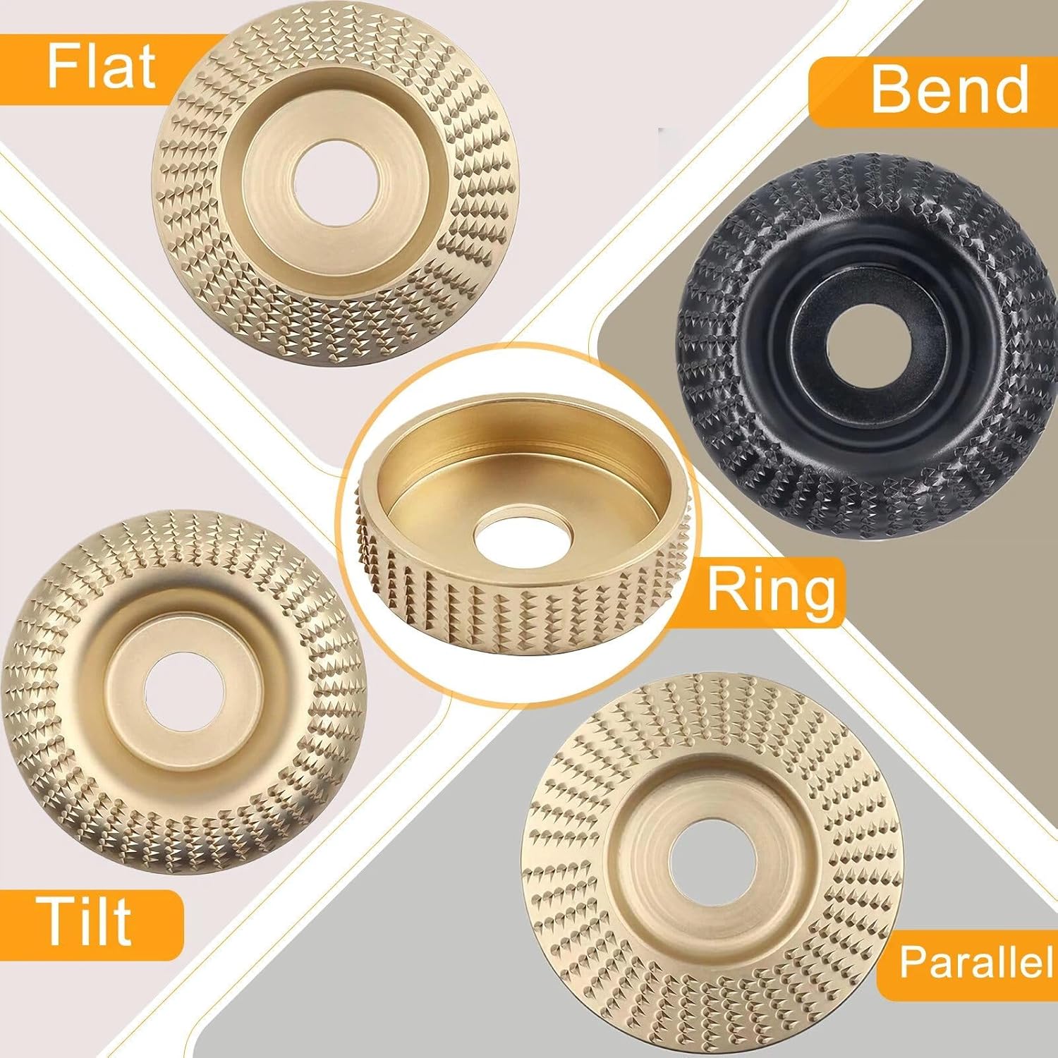5PCS Angle Grinder Wood Carving Disc Set, 4 & 4 1/2 Angle Grinder with 5/8 Inch Arbor, Stump Grinder Tool Grinding Wheel Shaping Disc for Wood Cutting, Cutting Wheel