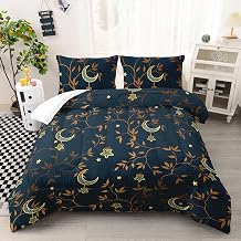 AILONEN Moon Comforter Set Full Size, Gold Moon Star Leaves Print Bedding Set,Soft Lightweight Quilt Set for Boys Girls Adults Room Decor All Season 3 Pieces, 1 Comforter and 2 Pillowcases
