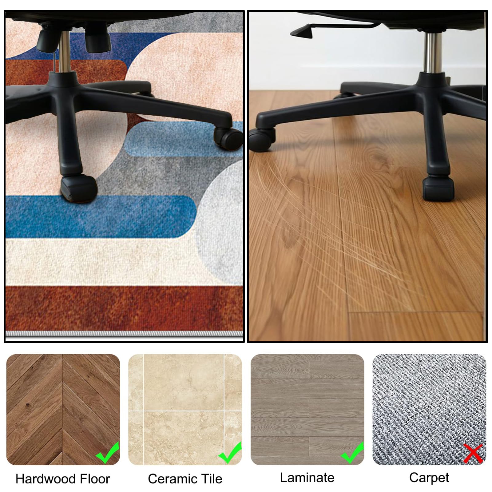 90 x 140 cm Alfombra para Silla de Oficina para Suelos Duros Parquet Laminado y Azulejos Alfombra Gaming Suelo, Alfombrilla Protector Suelo Silla Ruedas, Alfombras de Escritorio