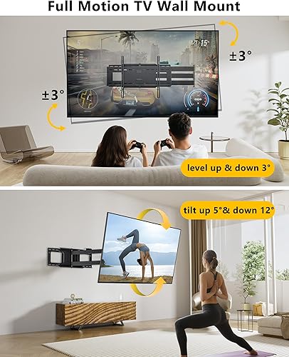 Miniatura 7 de Soporte de pared para TV de brazo largo de 48 pulgadas con regleta de alimentación, soporte de pared giratorio de movimiento completo para pantallas