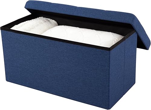 Miniatura 60 de Seville Classics Reposapiés otomano de tela acolchada, asiento acolchado para dormitorio, dormitorio, loft, sala de estar, entrada, pasillo, Azul