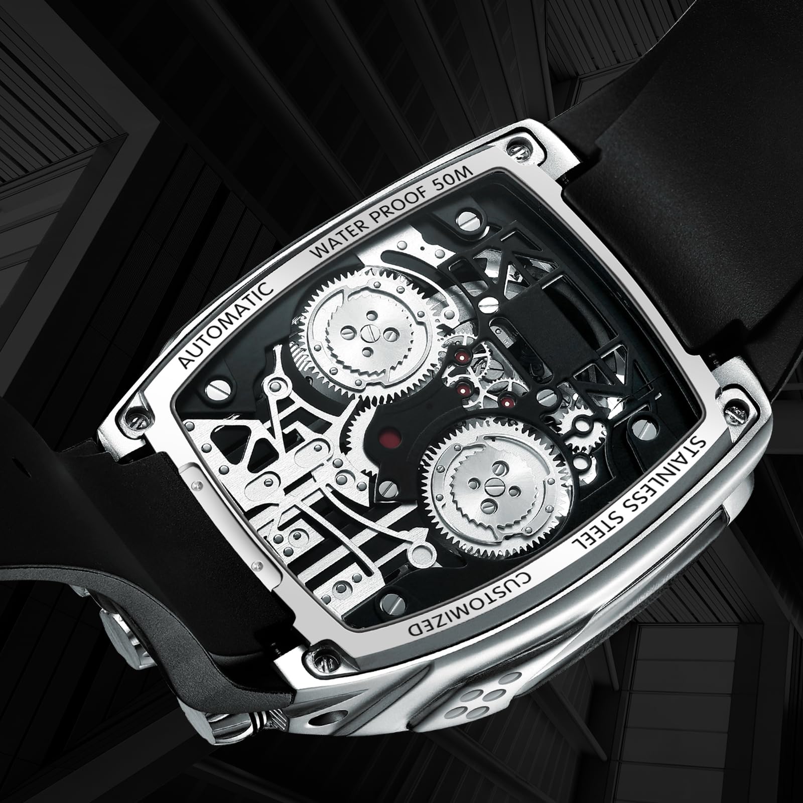Automatik Uhr Herren - Japanischer NH35 Movement Herrenuhr Automatik mit Lederarmband, 50 * 42mm Edelstahlgehäuse, Premium Uhr Herren für Business & Alltag