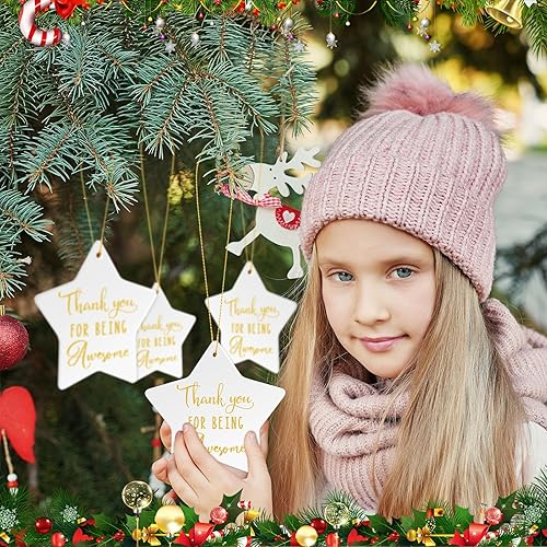 Miniatura 5 de 40 piezas de regalos de agradecimiento, adornos de cerámica de Navidad, regalos inspiradores, placa colgante en forma de estrella, recuerdo para