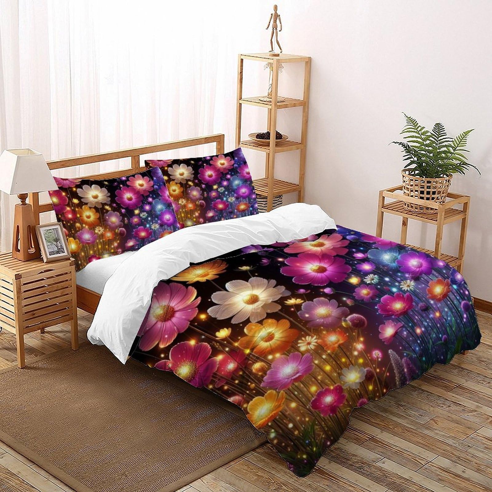 Housse de couette fleurs multicolores 220x240cm facile d'entretien pour lit ado