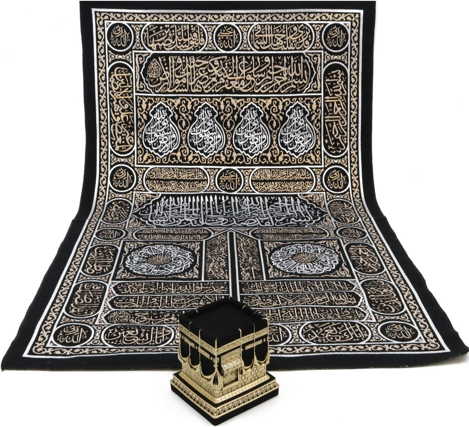 ModefaIslamic Turkish Home Wall Decor Kaba Door Quran Tapestry Black Silver Gold (Tapestry + Kaba)