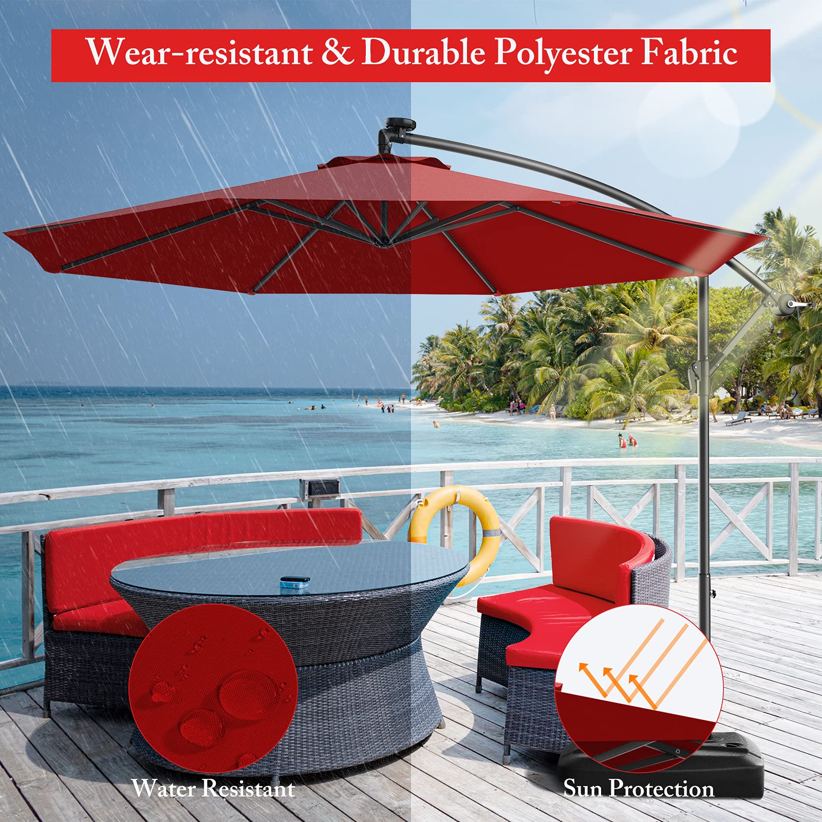 Giantex 10ft Offset Patio Umbrella, Burgundy, Outdoor Hanging Market Umbrella with Crank & Cross Base, Easy Tilt Adjustment, 96% Sunlight Protection : Patio, Lawn & Garden