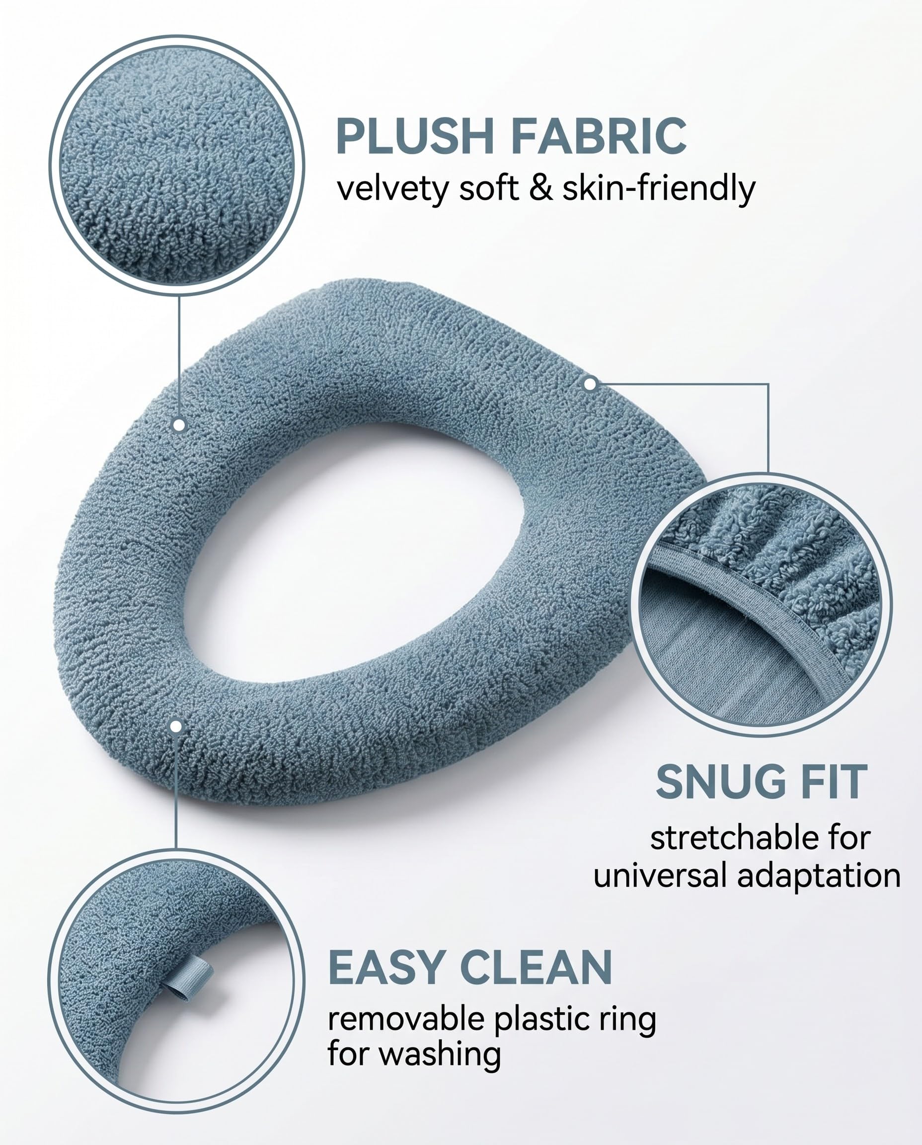 3er-Pack Toilettensitzbezüge aus Polyester, weiche, dickere, wärmere, dehnbare, waschbare Stoffbezüge, einfache Installation, für Badezimmer