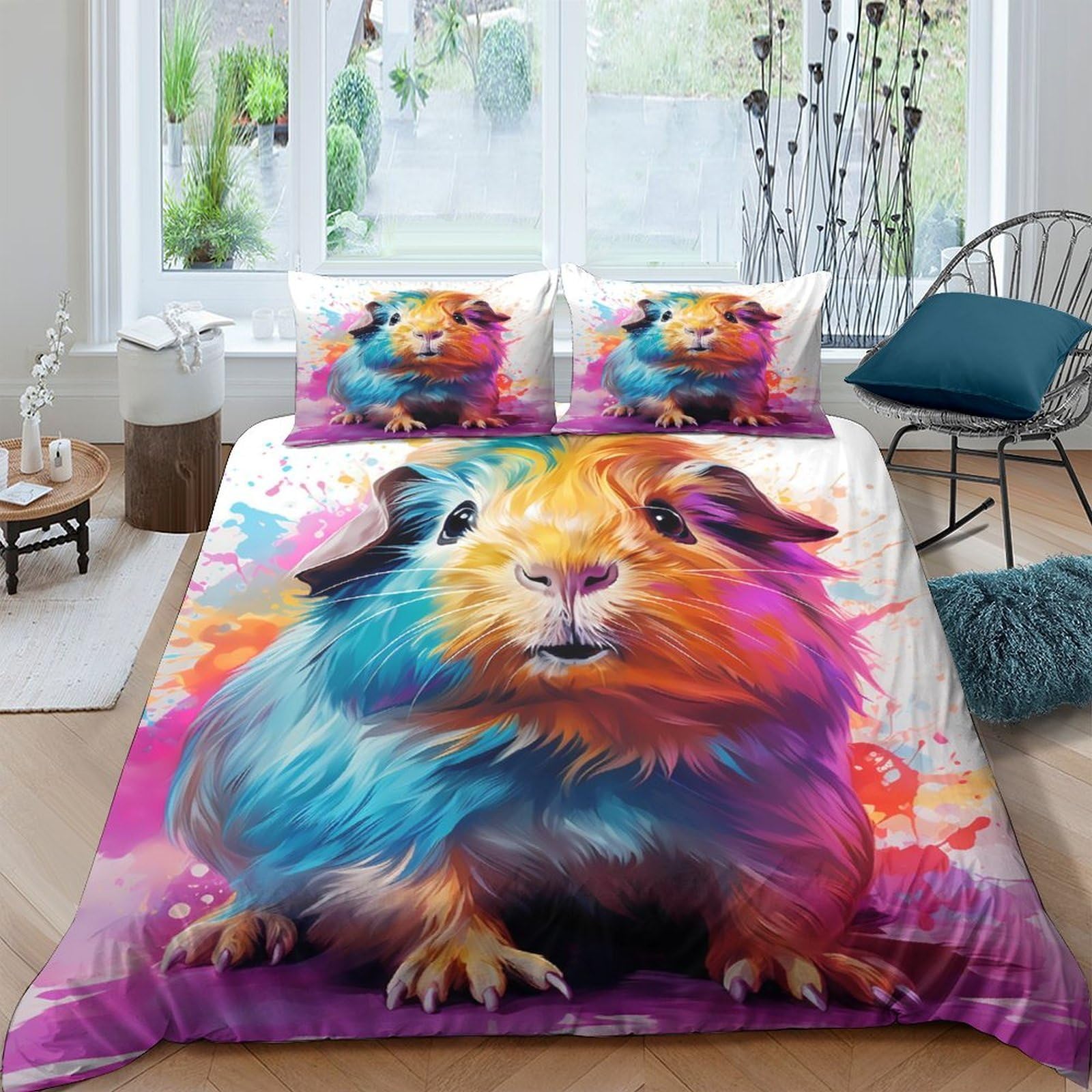 Ctjqhvkz Style-2 3D Printed Colorful Guinea Pig Fitted Sheet Microfiber Anti-Slip Cartoon Animal Mattress Cover For Bedroom Dorm Decor Single（135X200cm）