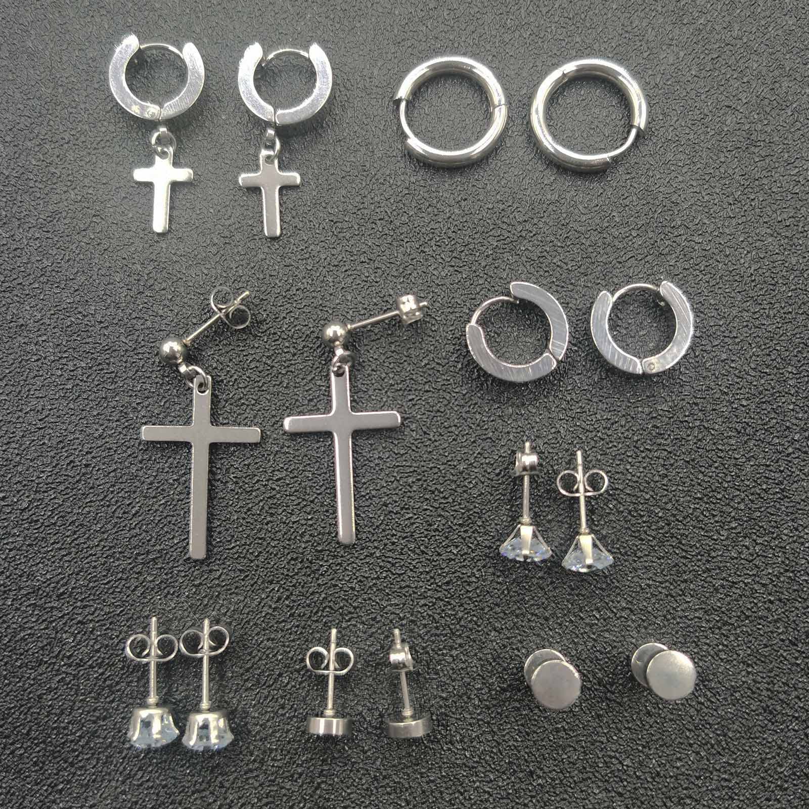 20Paia Acciaio Chirurgico Orecchini per Uomo Donna Orecchini a Cerchio Nero Pendente Croce Orecchini Kpop Huggie Anallergici Donna Set Tondo Argento Zirconi Orecchini Uomo Cerchio Punk Orecchini