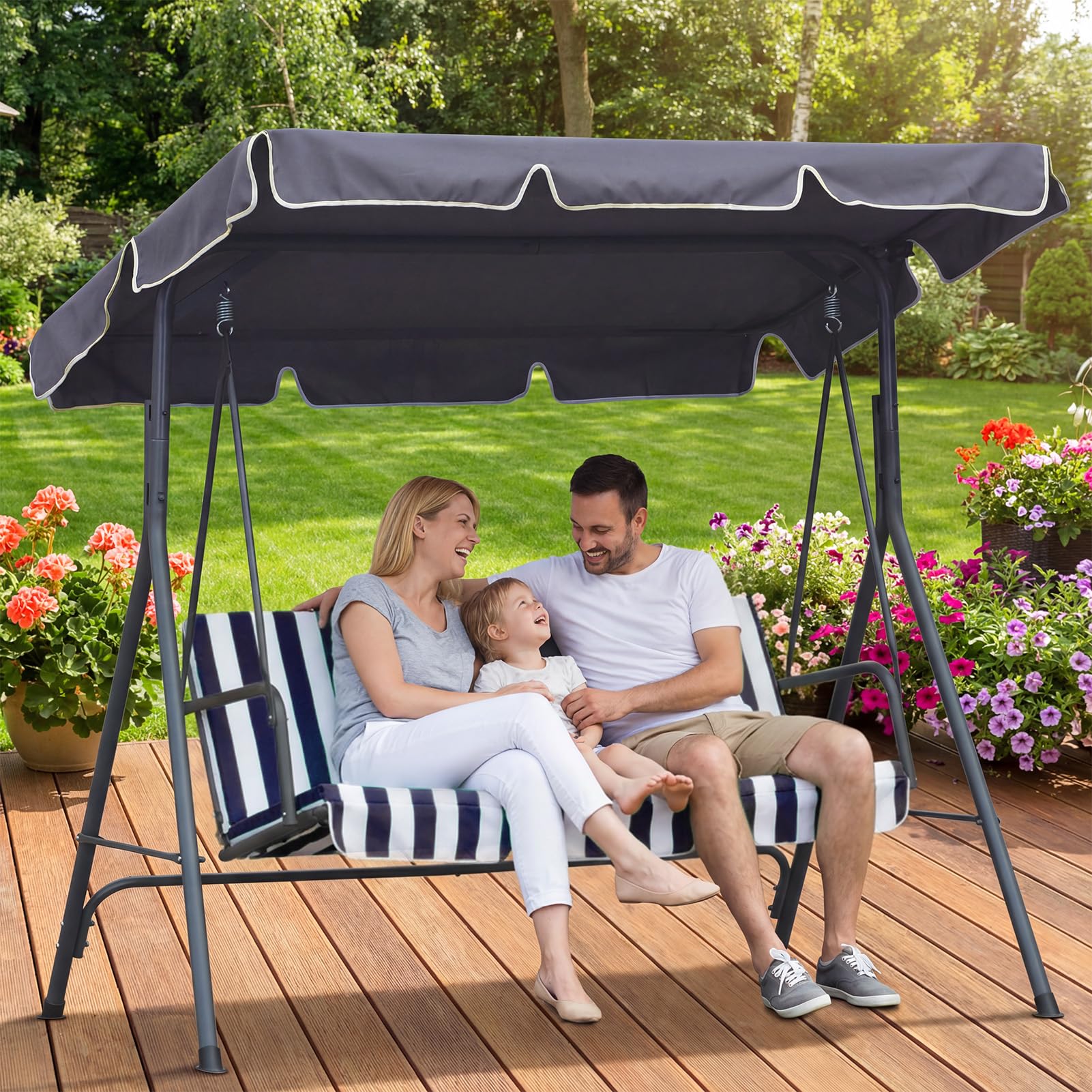 Balancelle de jardin pour adulte - Housse de toit : extérieur indéchirable - Protection UV 420D - Tissu Oxford 420D - Gris - Résistant aux intempéries - Toit de rechange moderne pour balancelle
