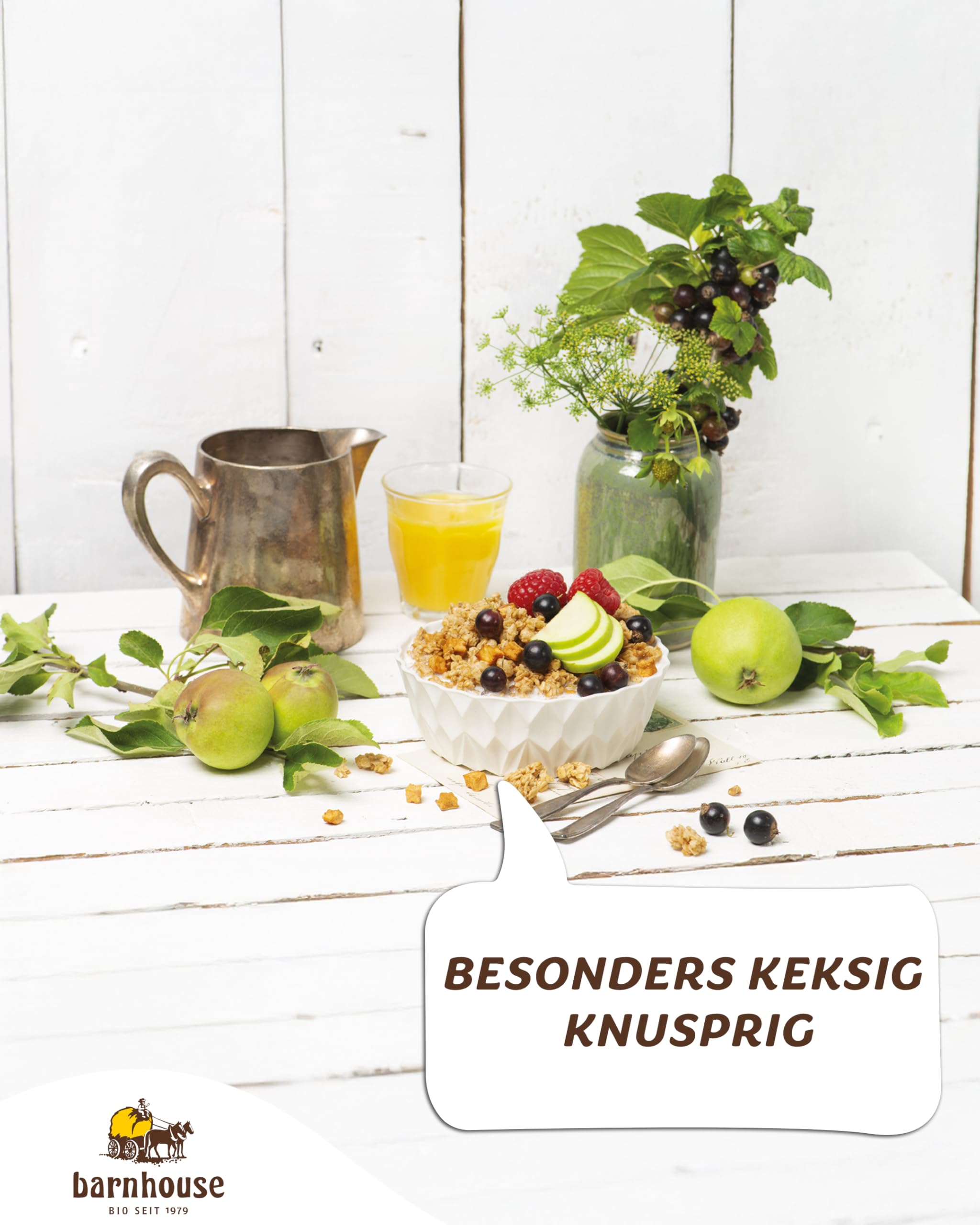 Barnhouse Krunchy Apfel-Zimt, Bio Hafer-Knuspermüsli aus Bayern, mit köstlichen Apfelstückchen und aromatischem Zimt, 6 x 750 g