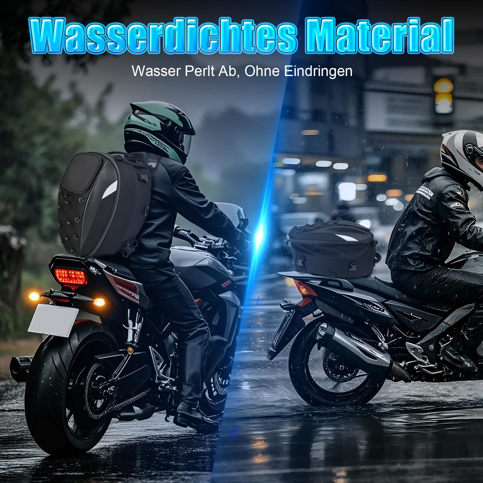 45L Motorrad-Hecktasche, Heckhelmtasche aus Oxford-Stoff, wasserabweisend, mit Reflektoren und Netzfach, erweiterbarer Rucksack mit Schultergurt Rückenpolster für Touren Pendler Fahrer Reise