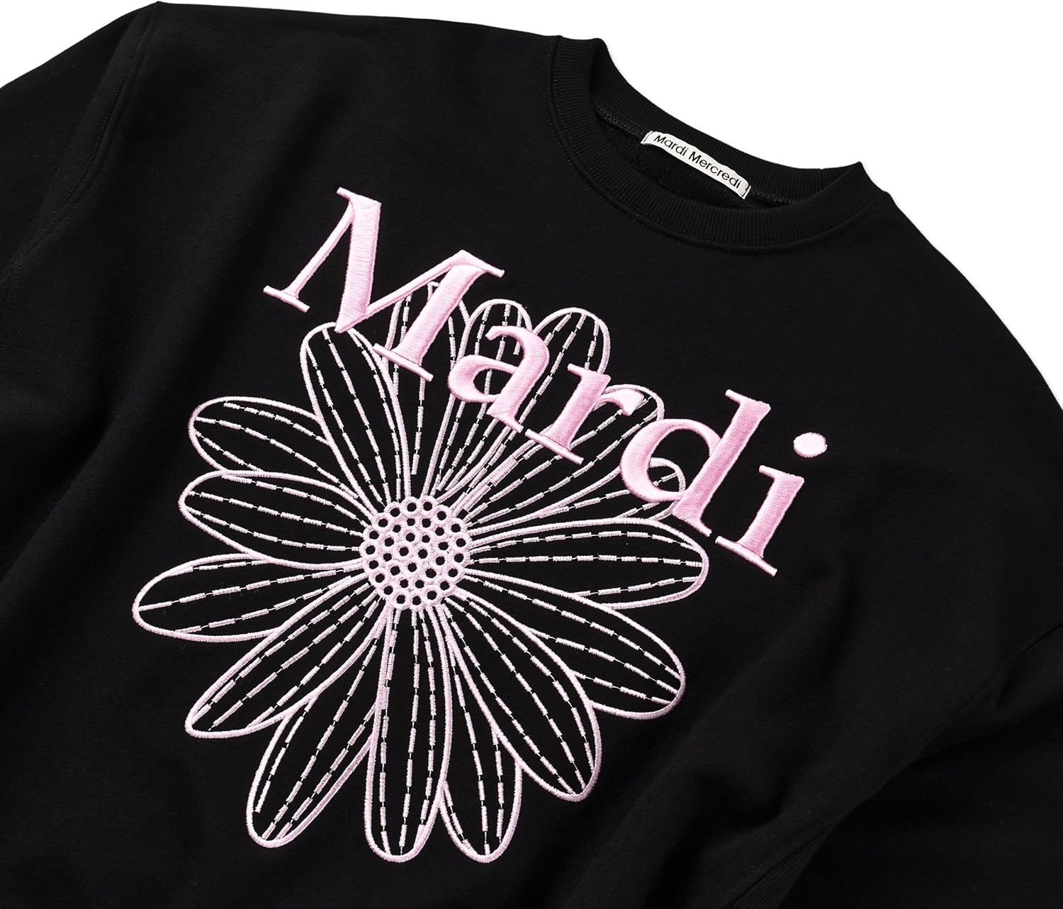 Women's FLOWERMARDI NEEDLEWORK Embroidered Graphic Sweatshirt, 100% Cotton, Relaxed Fit Crewneck, Daisy Design - Image 4
