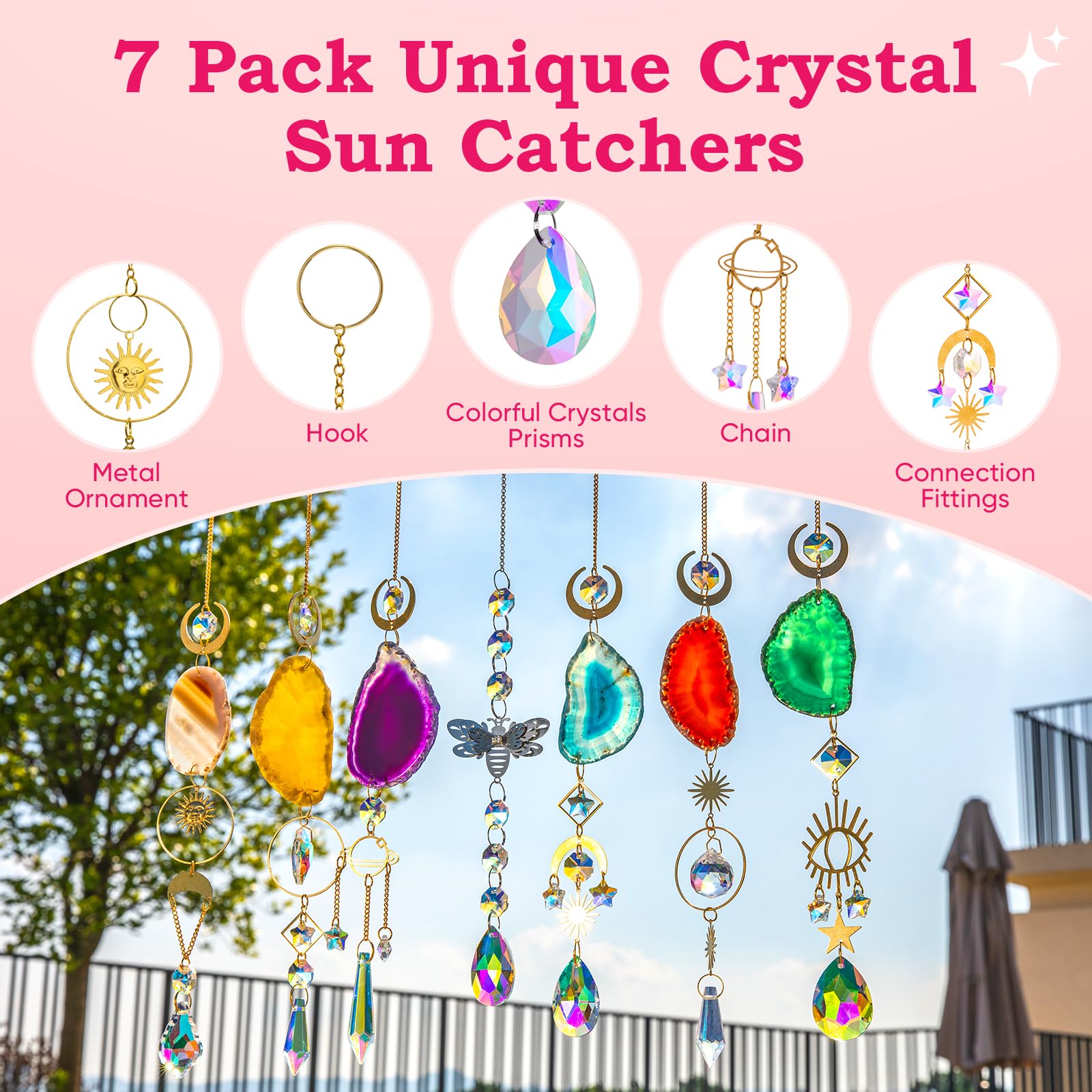 Blumway Kristall Sonnenfänger 168 Stück DIY Bastelsets Sonnenfänger Handwerk für Fenster, Stern Sonne Mond Goldkette Anhänger Kristalle Hängender Schmuck Regenbogen Tropfen Prisma