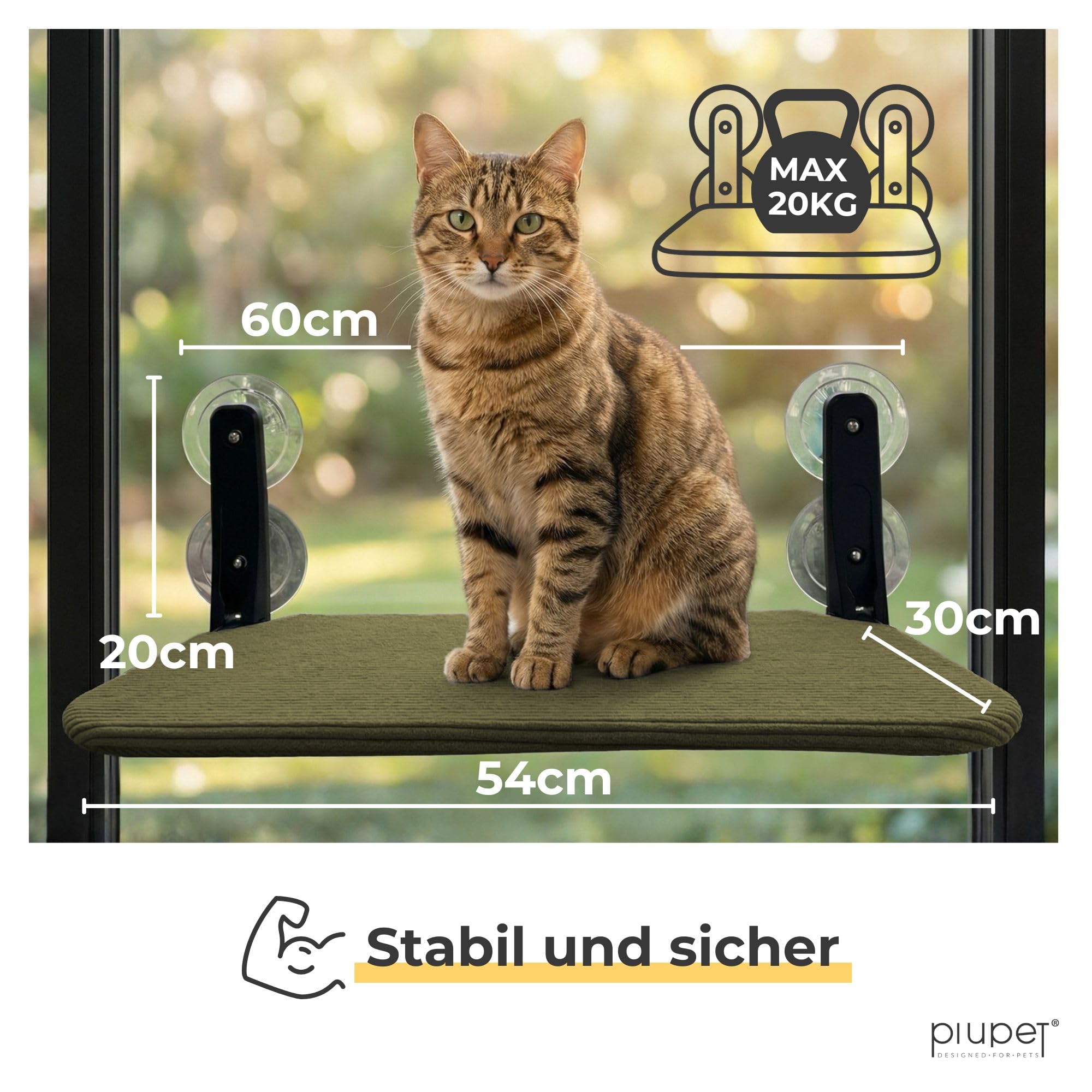 Schwebende Katzenfensterliege – Klappbare & platzsparende Katzenliege mit Saugnäpfen I Wendbare Hängematte für Fenster I Katzenbett bis 20 kg für Sonnenplatz & Panorama-Aussicht (Grün, Groß)